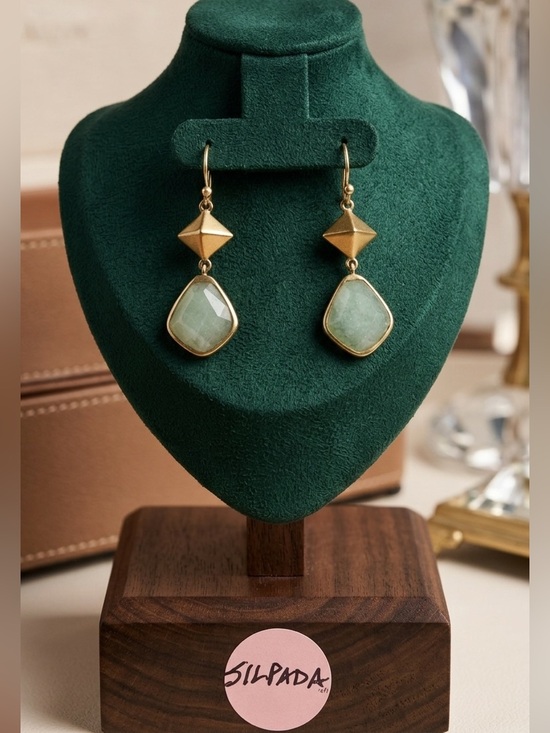 Silpada Jewelry - Silpada Jade Goddess earrings brass pyramid studs and aventurine teardrops 2573
